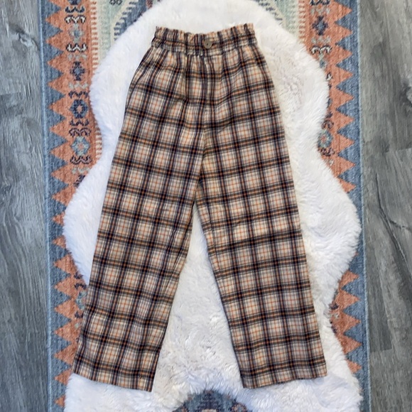 Zara checkered wide leg pant tan black orange school vibes girls size 9 - Picture 7 of 16